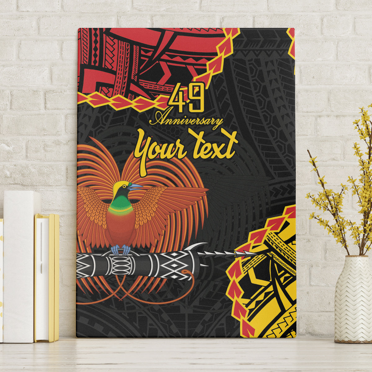 Personalised Papua New Guinea 49th Anniversary Canvas Wall Art Hapi De bilong Indipendens Papua Niugini LT9 Without Frame Black - Polynesian Pride
