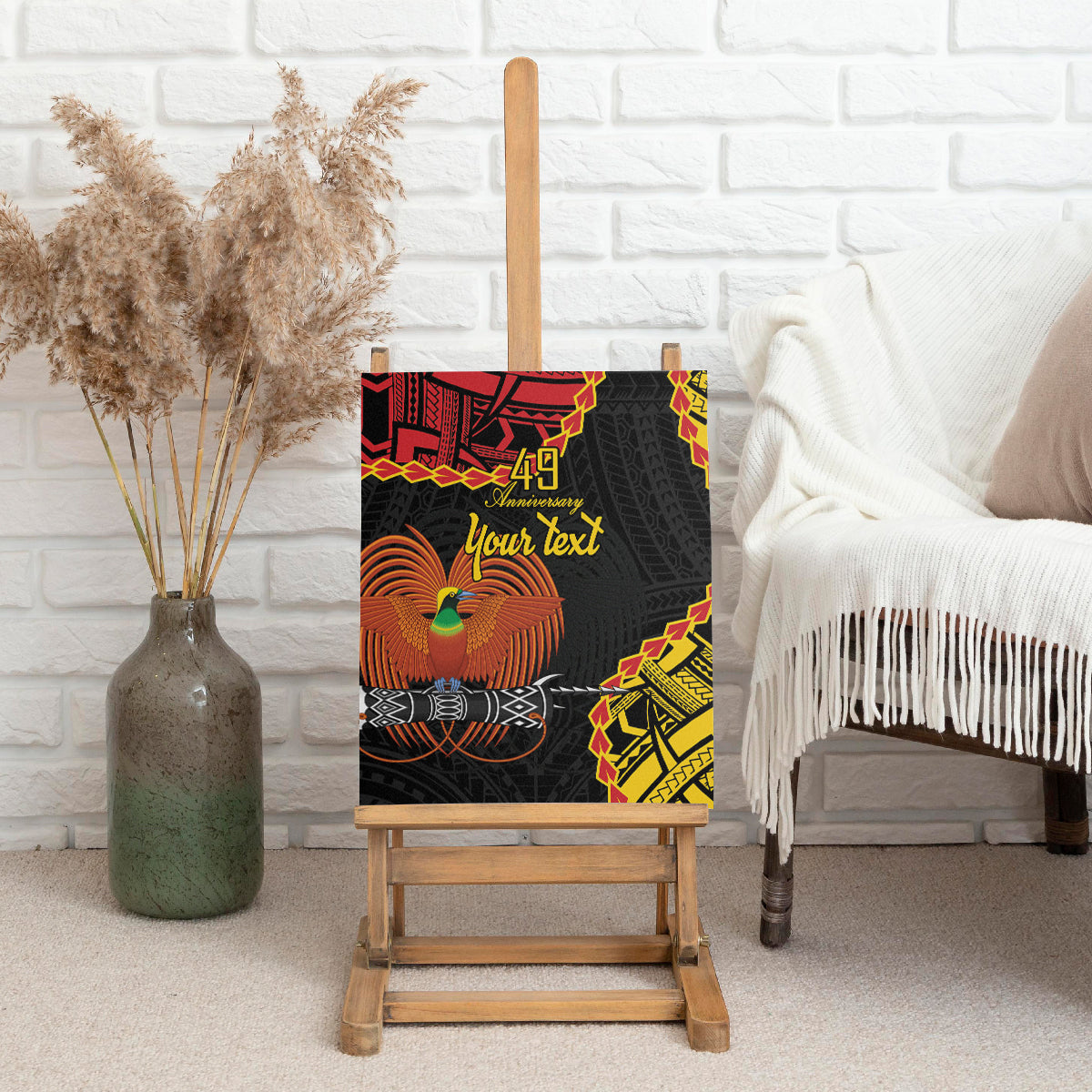 Personalised Papua New Guinea 49th Anniversary Canvas Wall Art Hapi De bilong Indipendens Papua Niugini LT9 - Polynesian Pride