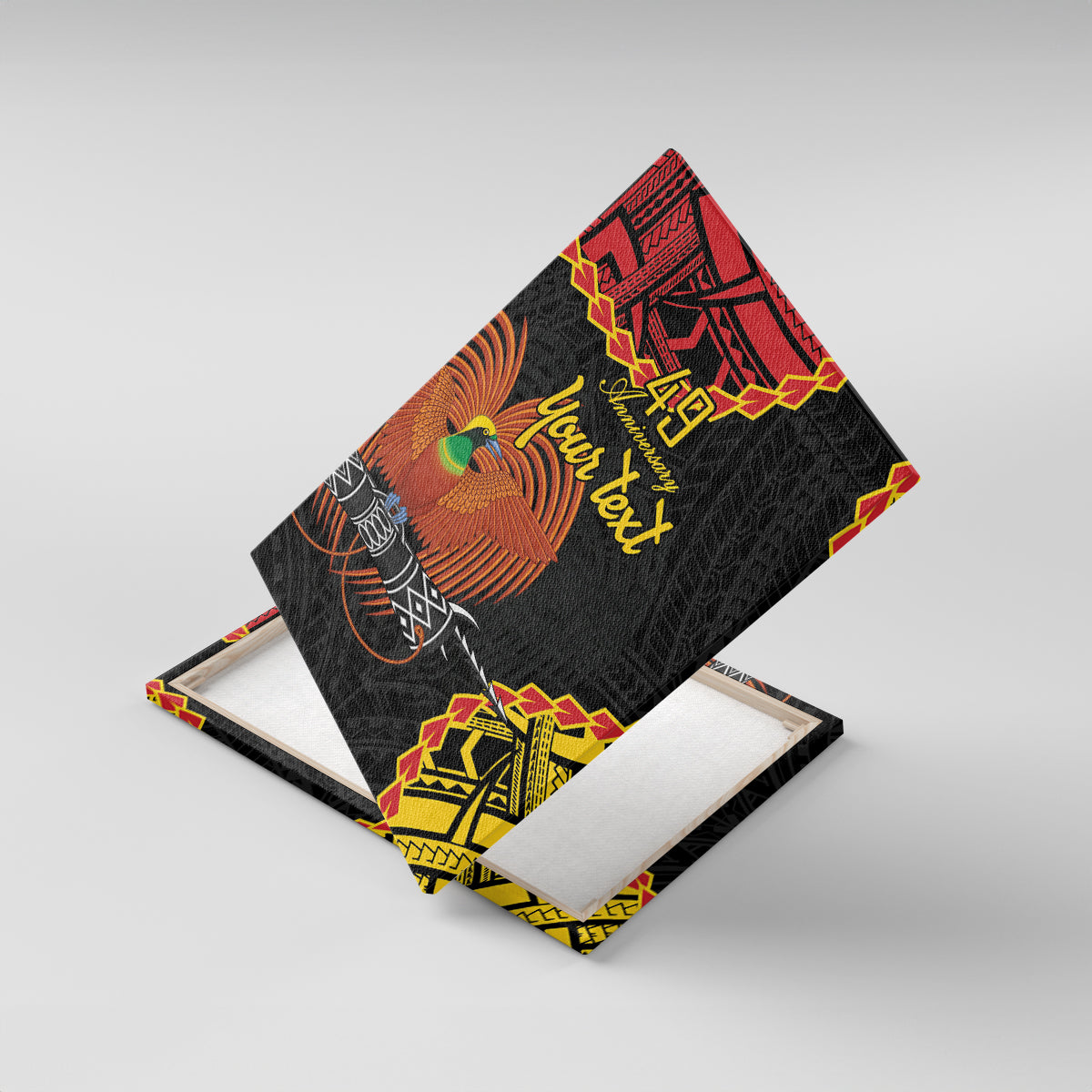 Personalised Papua New Guinea 49th Anniversary Canvas Wall Art Hapi De bilong Indipendens Papua Niugini LT9 With Frame Black - Polynesian Pride