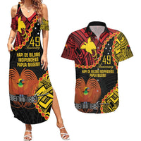 Personalised Papua New Guinea 49th Anniversary Couples Matching Summer Maxi Dress and Hawaiian Shirt Hapi De bilong Indipendens Papua Niugini LT9 Black - Polynesian Pride
