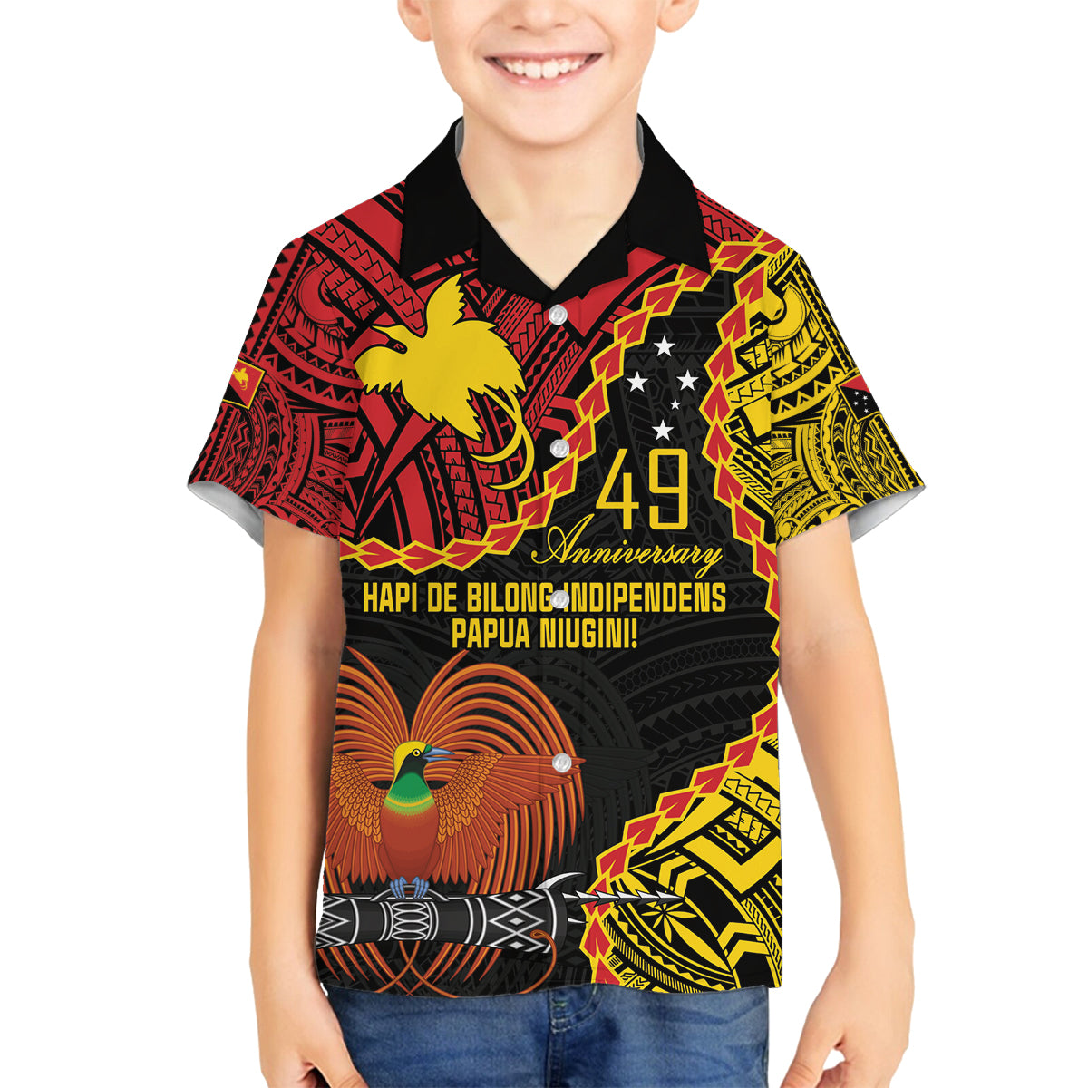 Personalised Papua New Guinea 49th Anniversary Family Matching Long Sleeve Bodycon Dress and Hawaiian Shirt Hapi De bilong Indipendens Papua Niugini