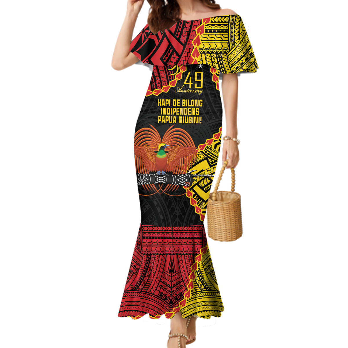 Personalised Papua New Guinea 49th Anniversary Family Matching Mermaid Dress and Hawaiian Shirt Hapi De bilong Indipendens Papua Niugini