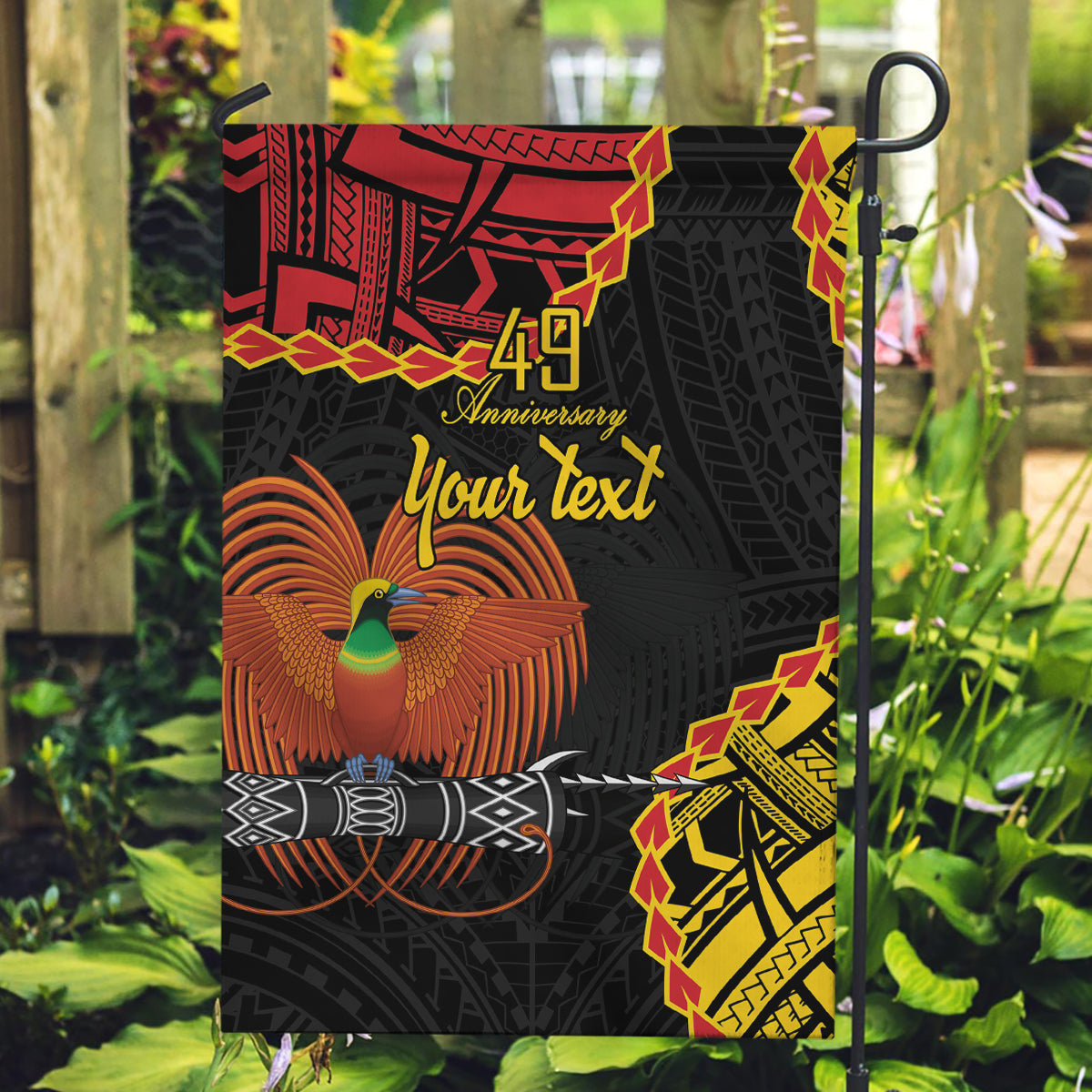 Personalised Papua New Guinea 49th Anniversary Garden Flag Hapi De bilong Indipendens Papua Niugini LT9 Garden Flag Black - Polynesian Pride