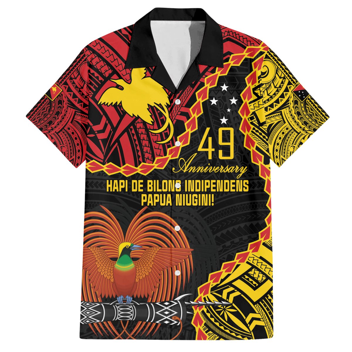 Personalised Papua New Guinea 49th Anniversary Hawaiian Shirt Hapi De bilong Indipendens Papua Niugini LT9 Black - Polynesian Pride