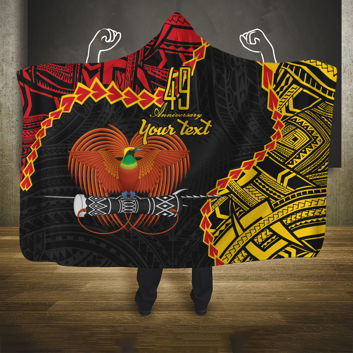 Personalised Papua New Guinea 49th Anniversary Hooded Blanket Hapi De bilong Indipendens Papua Niugini LT9 One Size Black - Polynesian Pride