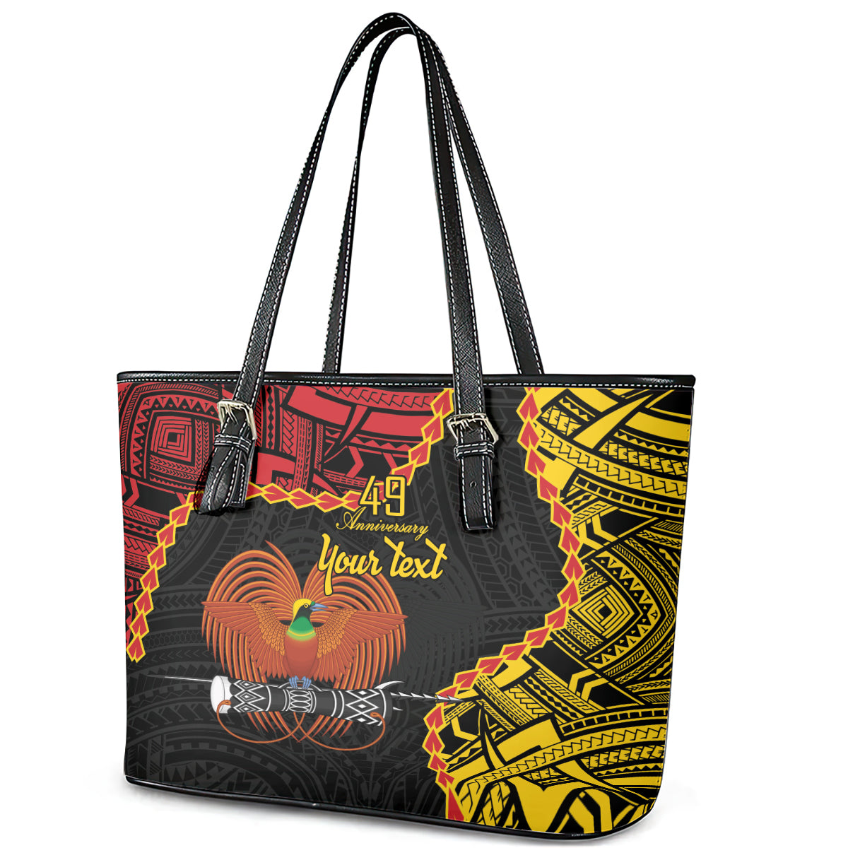 Personalised Papua New Guinea 49th Anniversary Leather Tote Bag Hapi De bilong Indipendens Papua Niugini LT9 - Polynesian Pride
