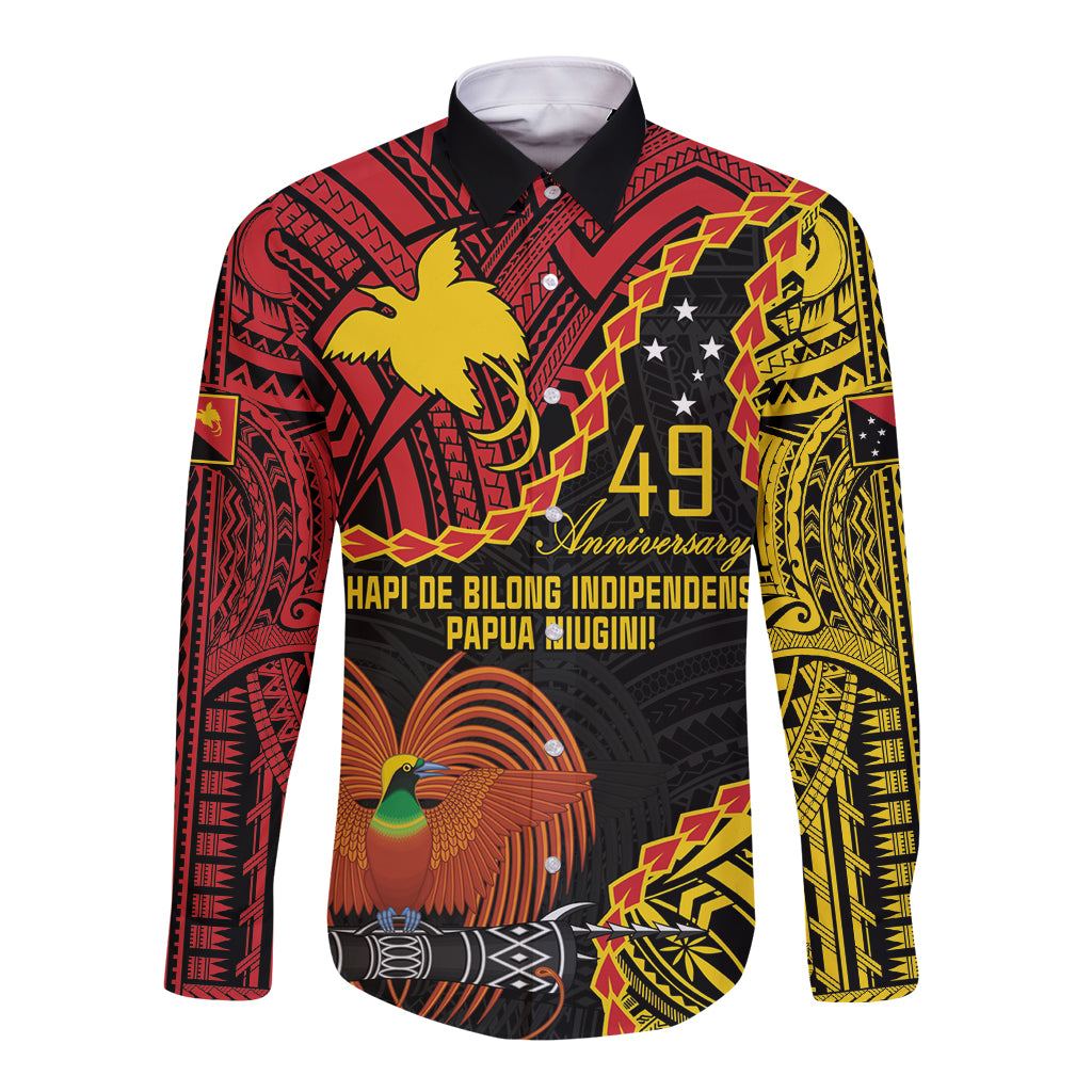 Personalised Papua New Guinea 49th Anniversary Long Sleeve Button Shirt Hapi De bilong Indipendens Papua Niugini