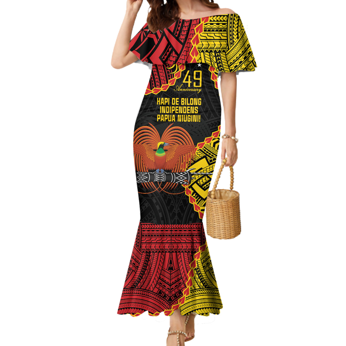 Personalised Papua New Guinea 49th Anniversary Mermaid Dress Hapi De bilong Indipendens Papua Niugini