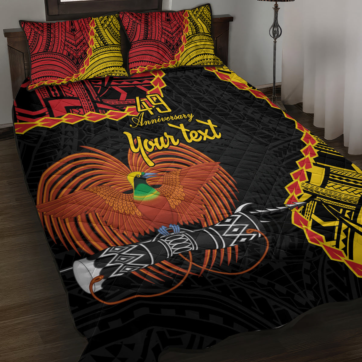 Personalised Papua New Guinea 49th Anniversary Quilt Bed Set Hapi De bilong Indipendens Papua Niugini LT9 Black - Polynesian Pride