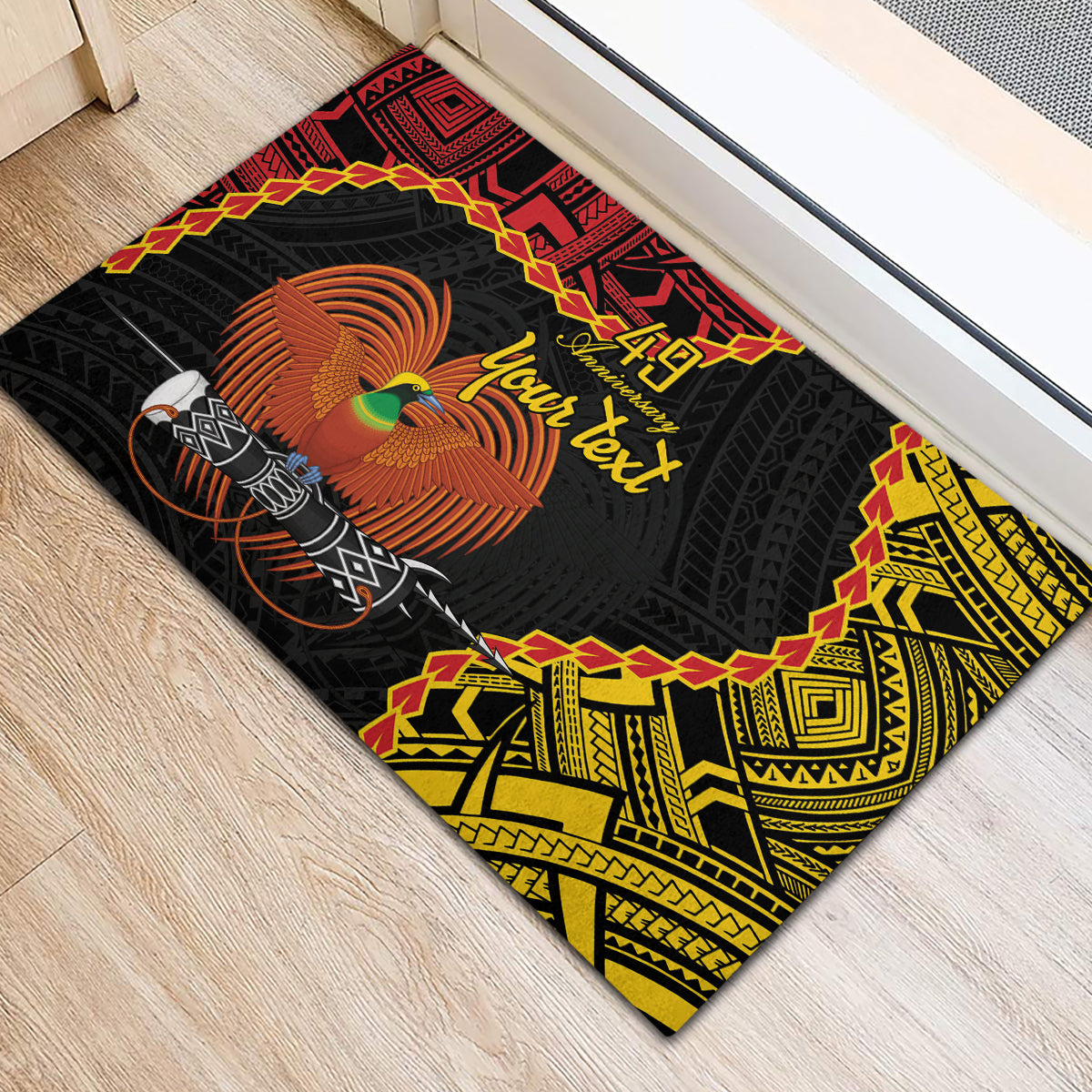 Personalised Papua New Guinea 49th Anniversary Rubber Doormat Hapi De bilong Indipendens Papua Niugini LT9 - Polynesian Pride