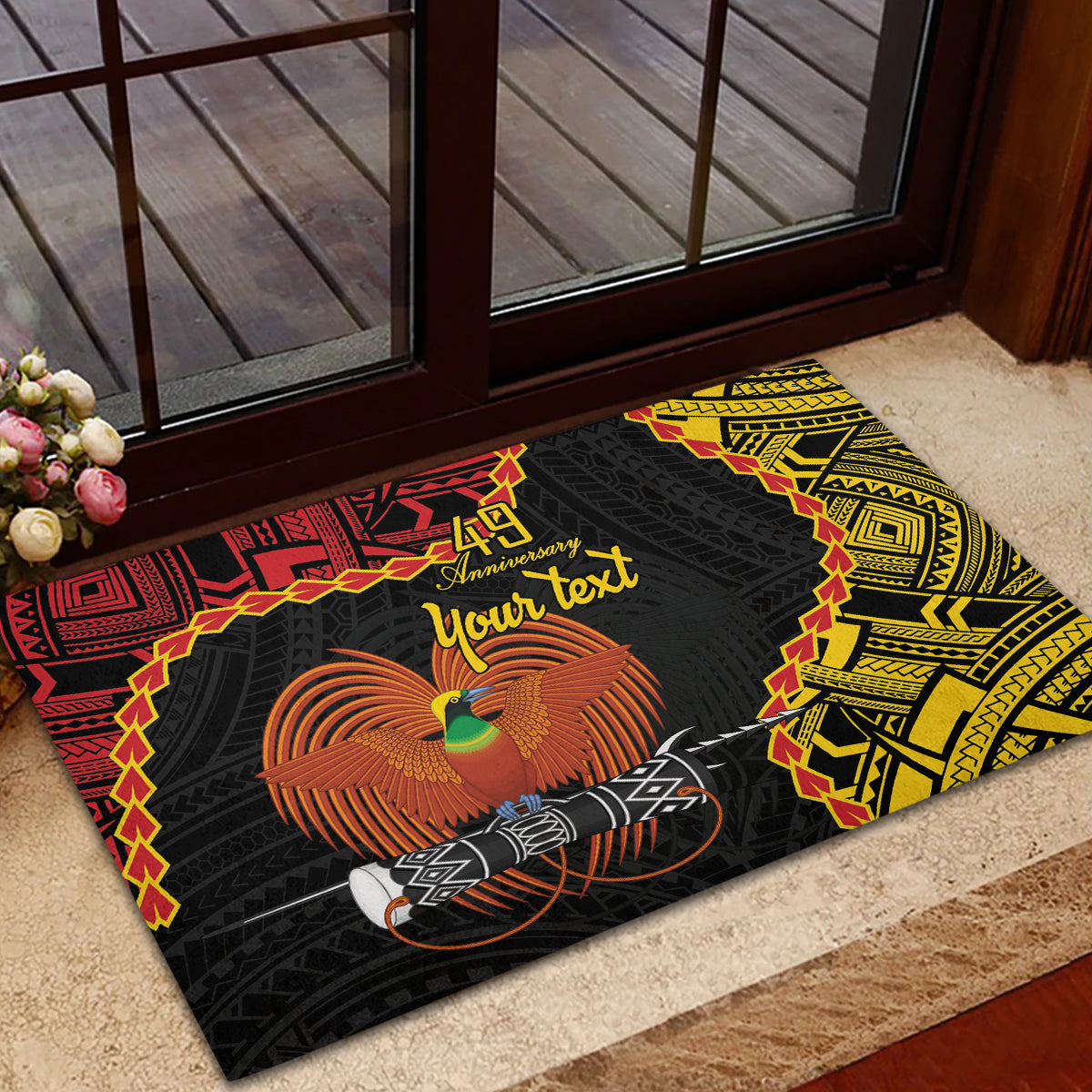Personalised Papua New Guinea 49th Anniversary Rubber Doormat Hapi De bilong Indipendens Papua Niugini LT9 - Polynesian Pride