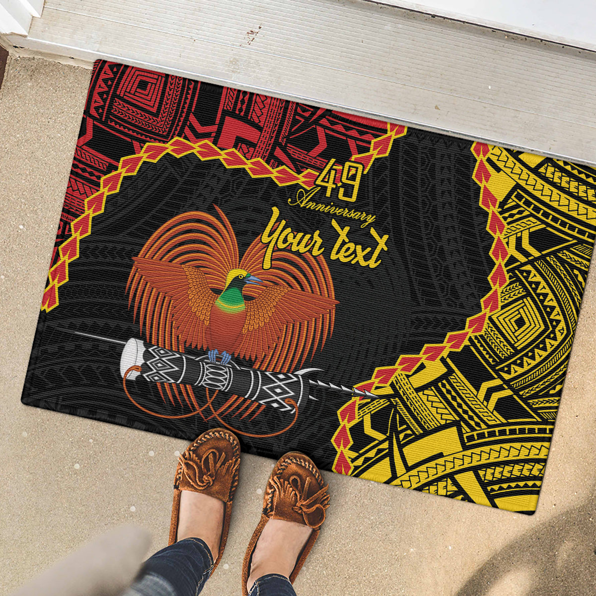 Personalised Papua New Guinea 49th Anniversary Rubber Doormat Hapi De bilong Indipendens Papua Niugini LT9 - Polynesian Pride