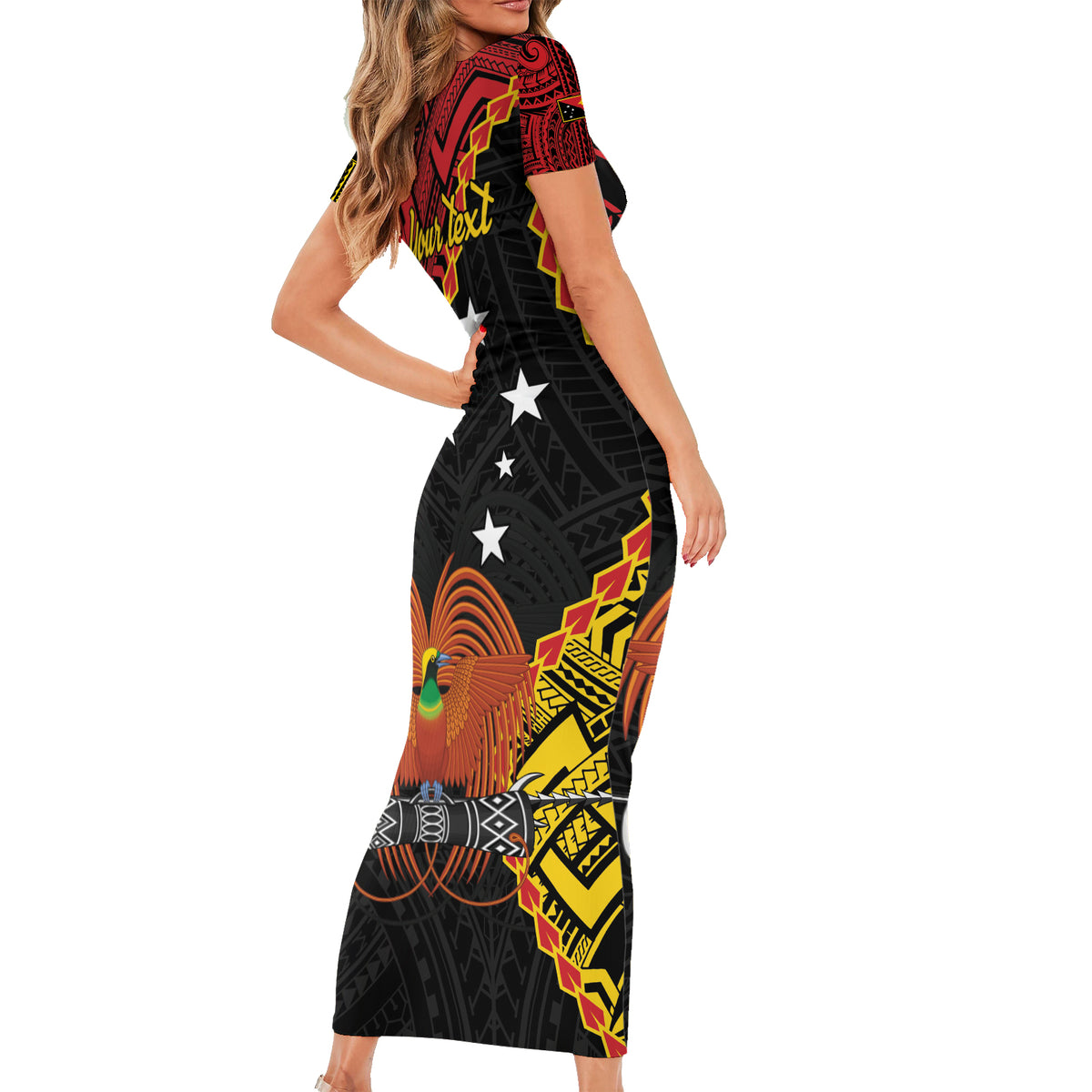 Personalised Papua New Guinea 49th Anniversary Short Sleeve Bodycon Dress Hapi De bilong Indipendens Papua Niugini