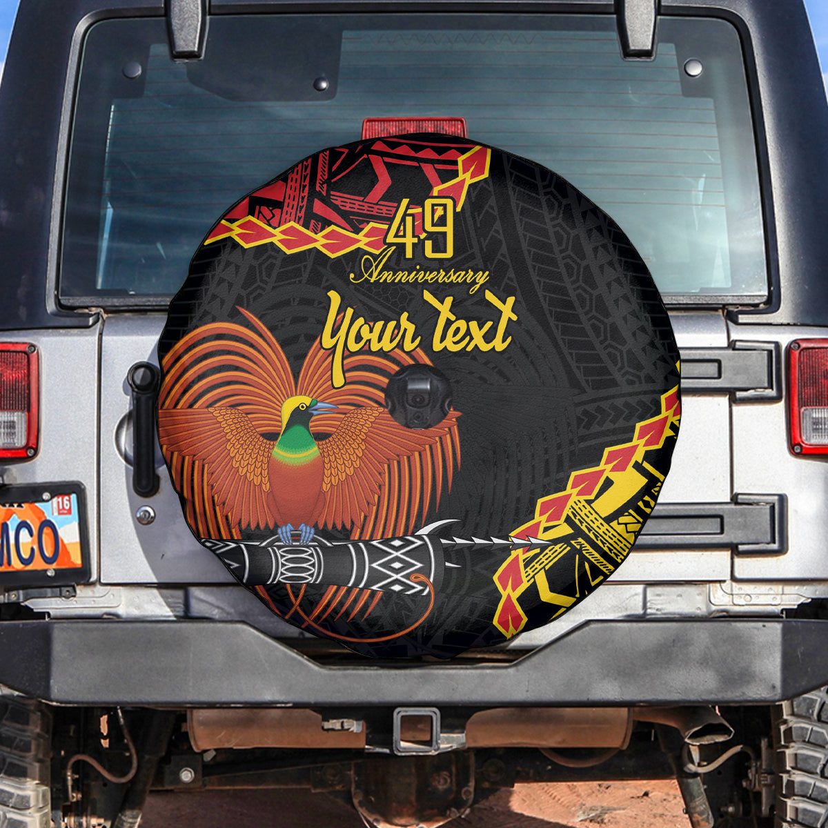 Personalised Papua New Guinea 49th Anniversary Spare Tire Cover Hapi De bilong Indipendens Papua Niugini LT9 Black - Polynesian Pride