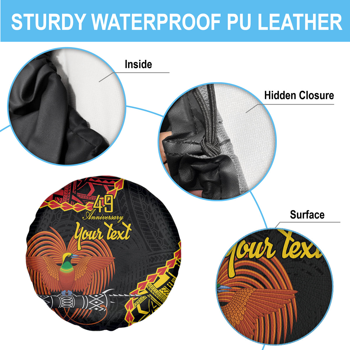Personalised Papua New Guinea 49th Anniversary Spare Tire Cover Hapi De bilong Indipendens Papua Niugini LT9 - Polynesian Pride