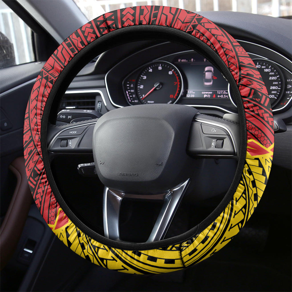 Papua New Guinea 49th Anniversary Steering Wheel Cover Hapi De bilong Indipendens Papua Niugini LT9 - Polynesian Pride