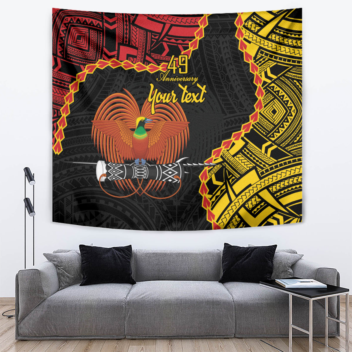 Personalised Papua New Guinea 49th Anniversary Tapestry Hapi De bilong Indipendens Papua Niugini LT9 Black - Polynesian Pride
