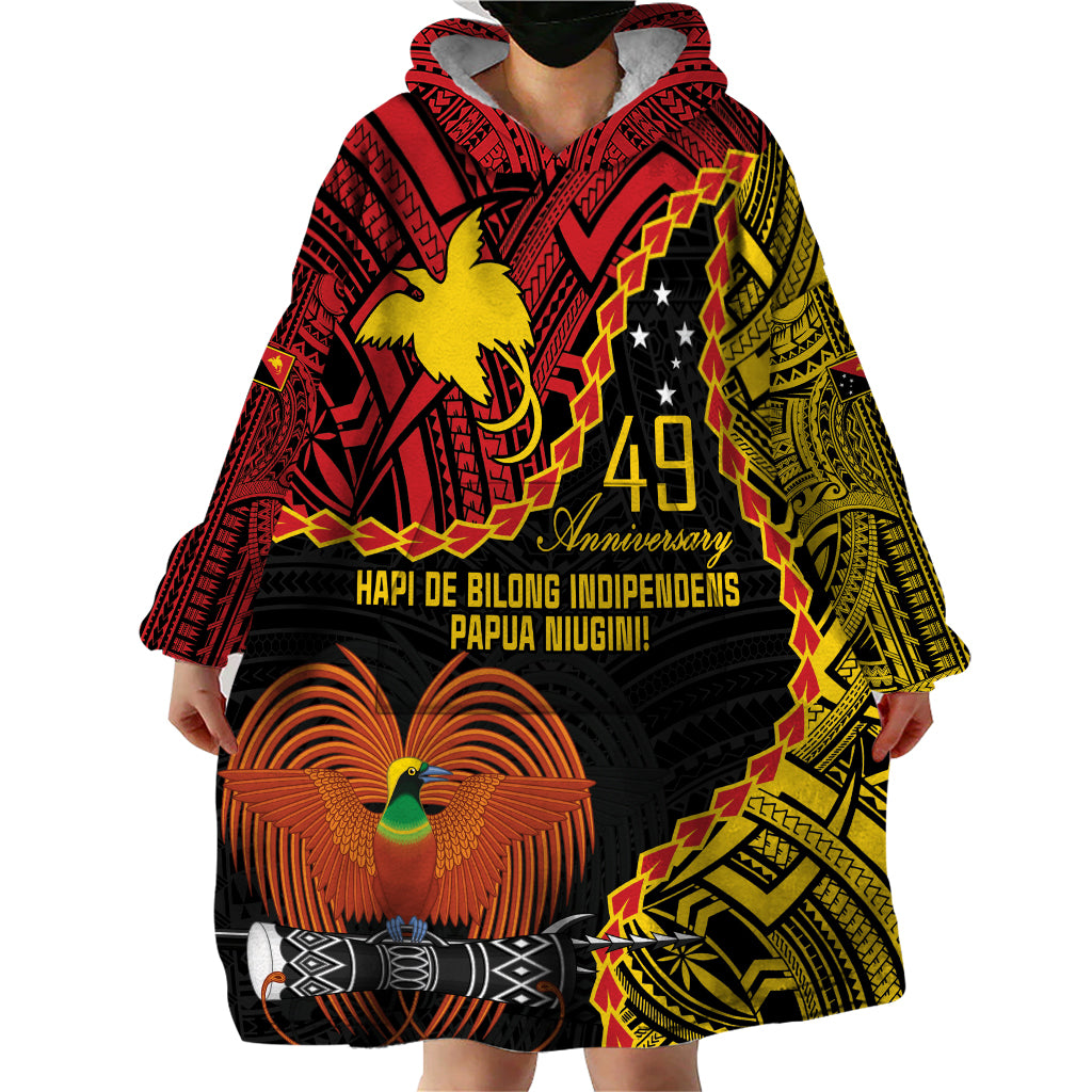 Personalised Papua New Guinea 49th Anniversary Wearable Blanket Hoodie Hapi De bilong Indipendens Papua Niugini LT9 - Polynesian Pride