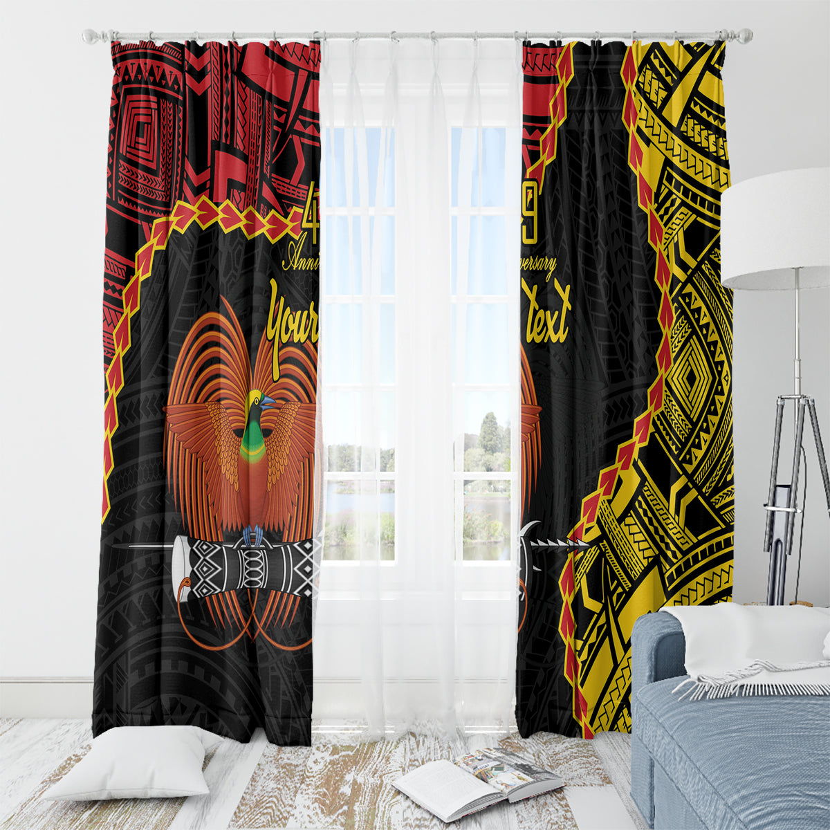 Personalised Papua New Guinea 49th Anniversary Window Curtain Hapi De bilong Indipendens Papua Niugini LT9 - Polynesian Pride