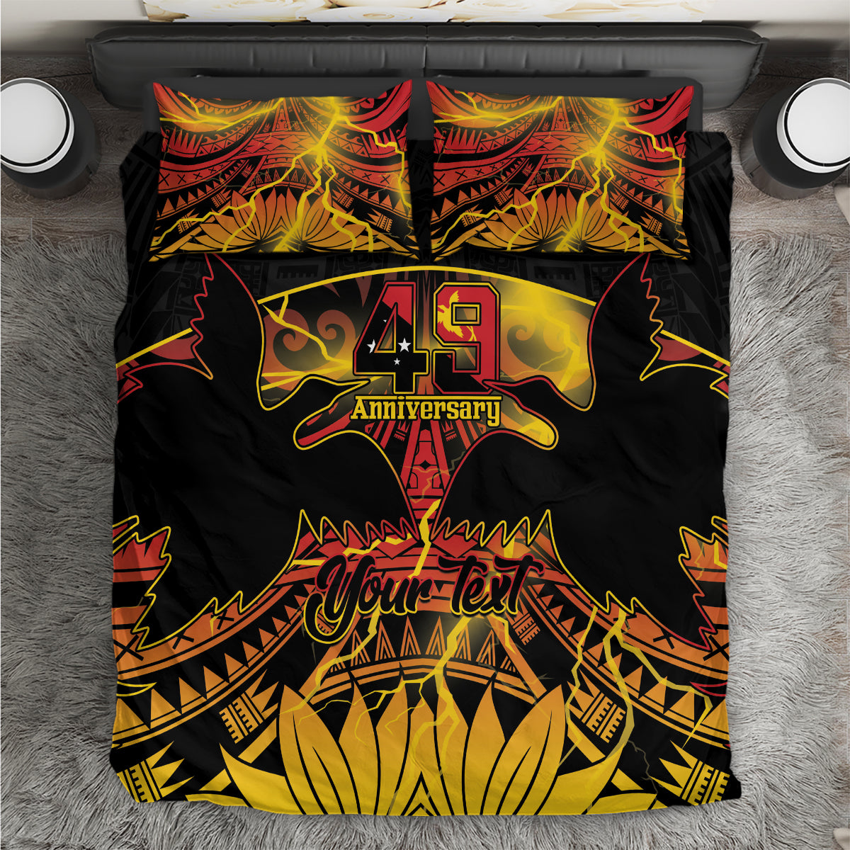 Personalised Papua New Guinea 49th Anniversary Bedding Set Bird of Paradise Unity In Diversity LT9 Black - Polynesian Pride
