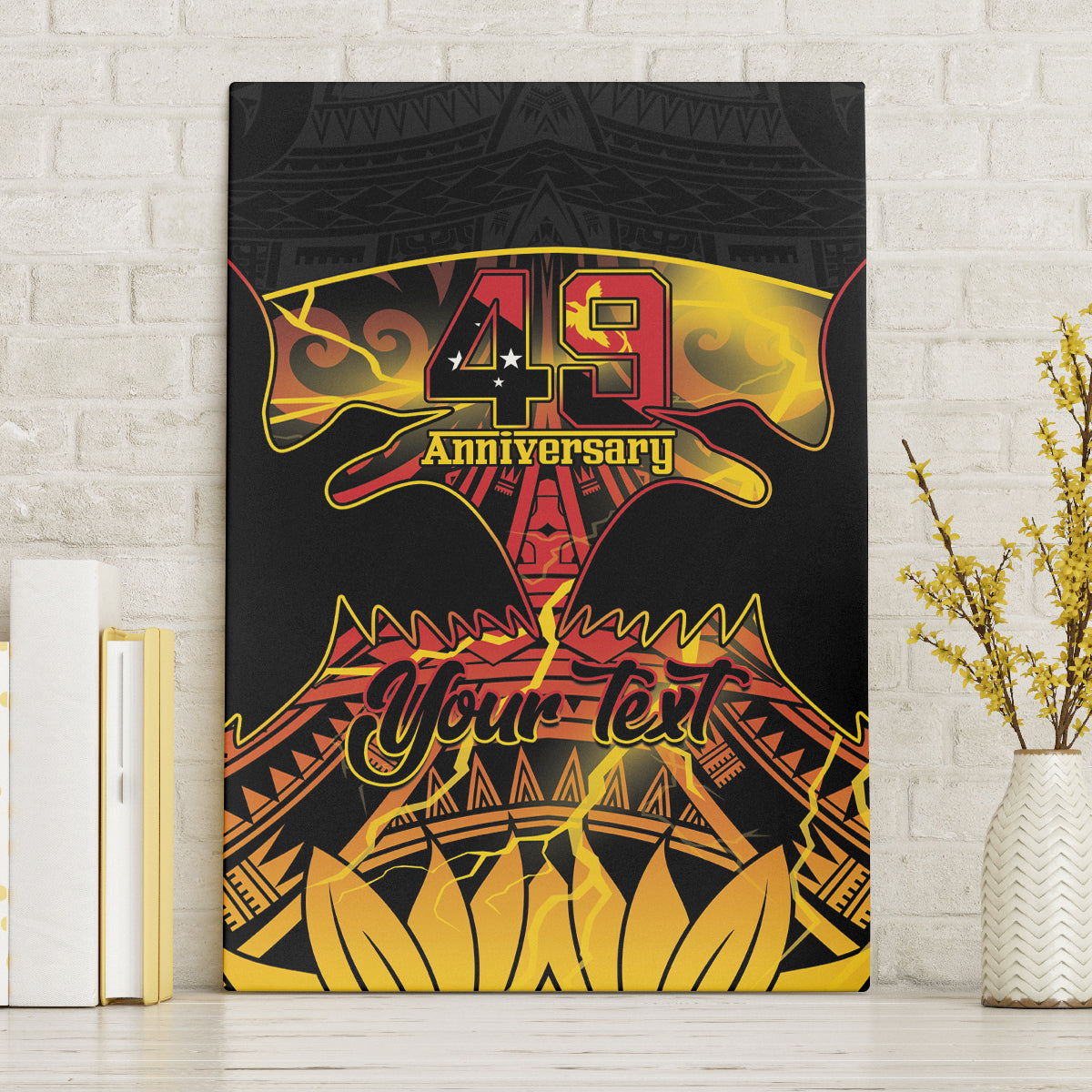 Personalised Papua New Guinea 49th Anniversary Canvas Wall Art Bird of Paradise Unity In Diversity LT9 Without Frame Black - Polynesian Pride