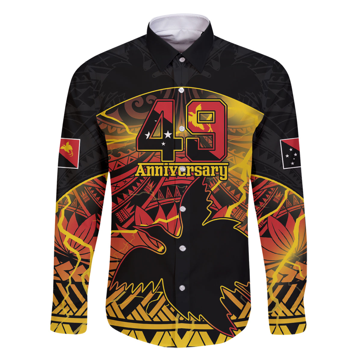 Personalised Papua New Guinea 49th Anniversary Family Matching Mermaid Dress and Hawaiian Shirt Bird of Paradise Unity In Diversity