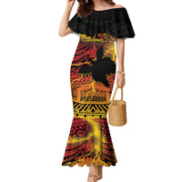 Personalised Papua New Guinea 49th Anniversary Family Matching Mermaid Dress and Hawaiian Shirt Bird of Paradise Unity In Diversity