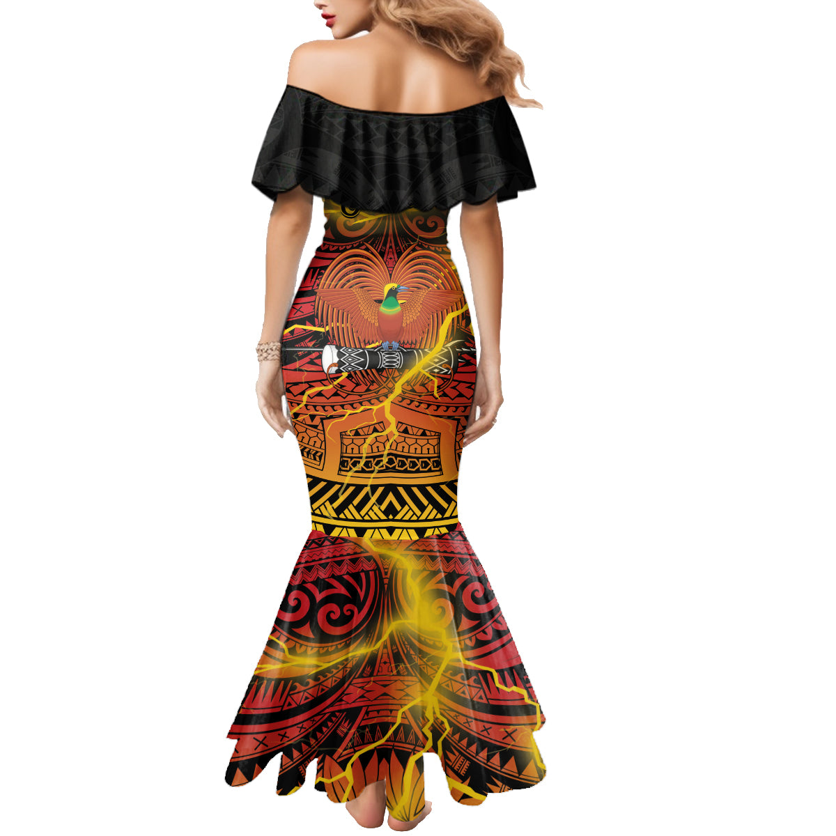 Personalised Papua New Guinea 49th Anniversary Family Matching Mermaid Dress and Hawaiian Shirt Bird of Paradise Unity In Diversity