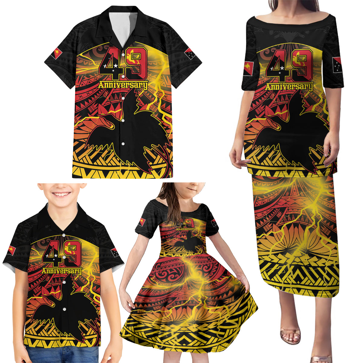Personalised Papua New Guinea 49th Anniversary Family Matching Puletasi and Hawaiian Shirt Bird of Paradise Unity In Diversity LT9 - Polynesian Pride