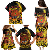 Personalised Papua New Guinea 49th Anniversary Family Matching Puletasi and Hawaiian Shirt Bird of Paradise Unity In Diversity