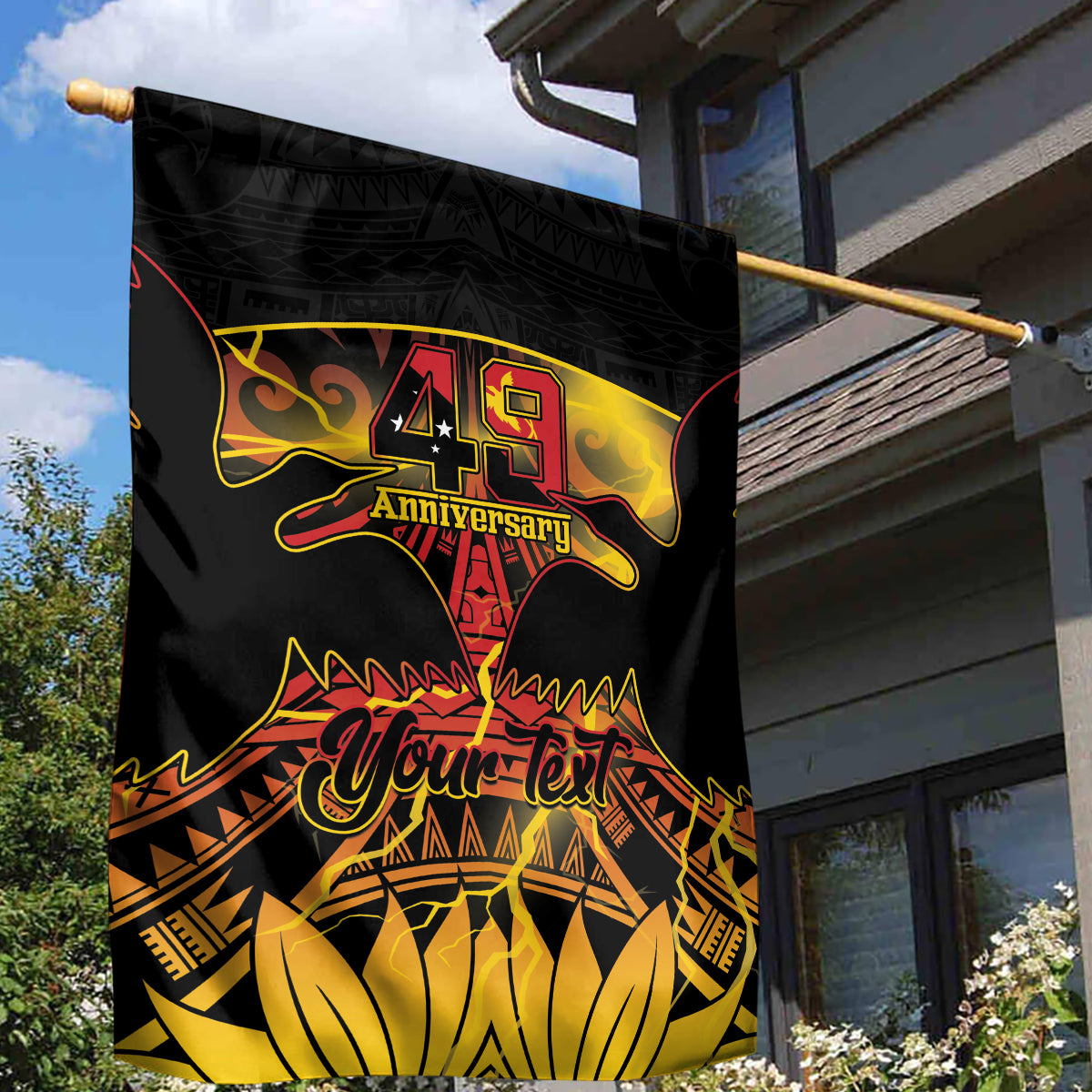 Personalised Papua New Guinea 49th Anniversary Garden Flag Bird of Paradise Unity In Diversity LT9 - Polynesian Pride