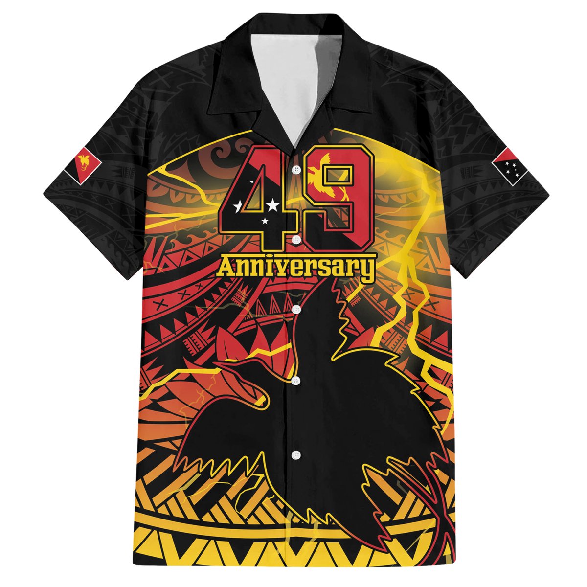 Personalised Papua New Guinea 49th Anniversary Hawaiian Shirt Bird of Paradise Unity In Diversity LT9 Black - Polynesian Pride