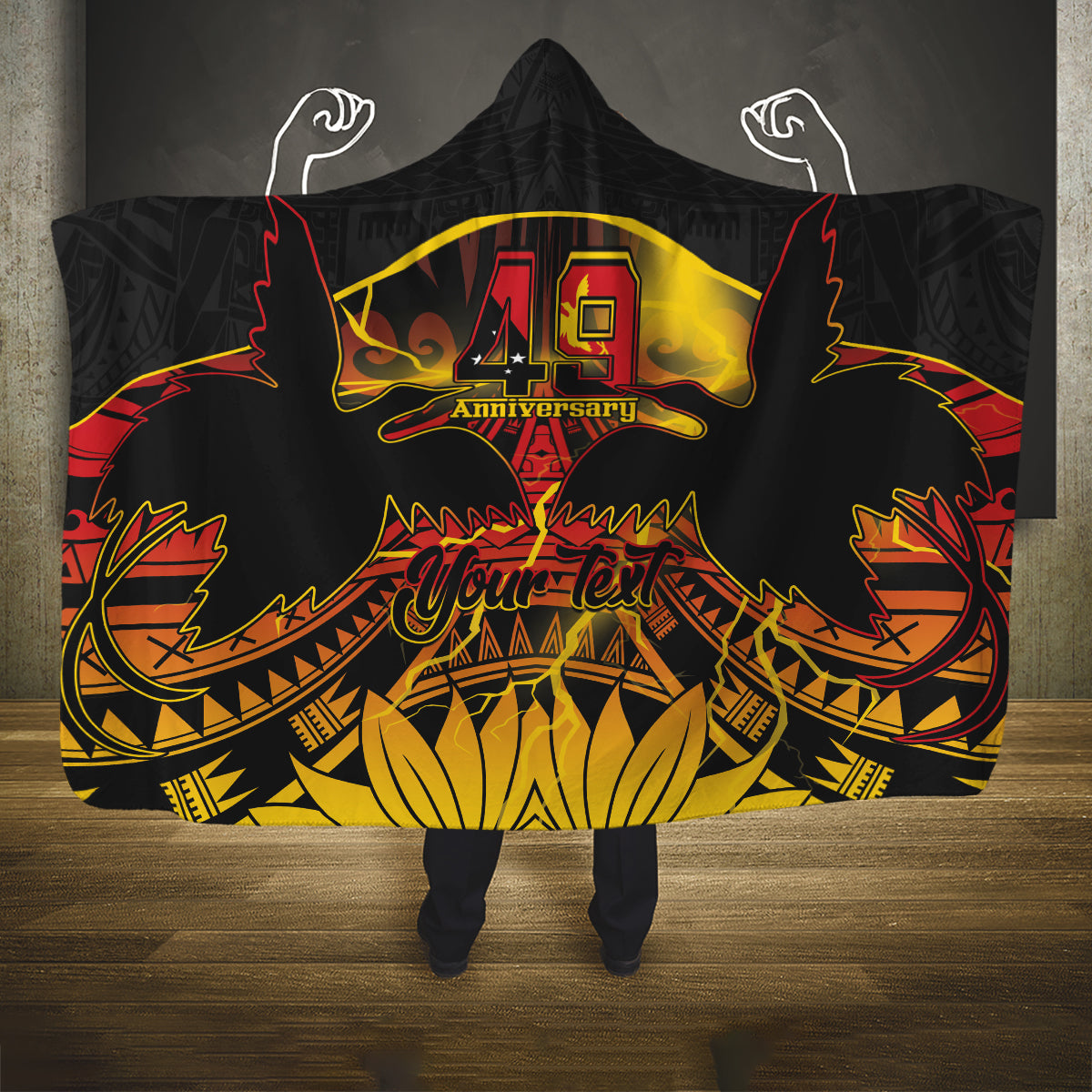 Personalised Papua New Guinea 49th Anniversary Hooded Blanket Bird of Paradise Unity In Diversity LT9 One Size Black - Polynesian Pride