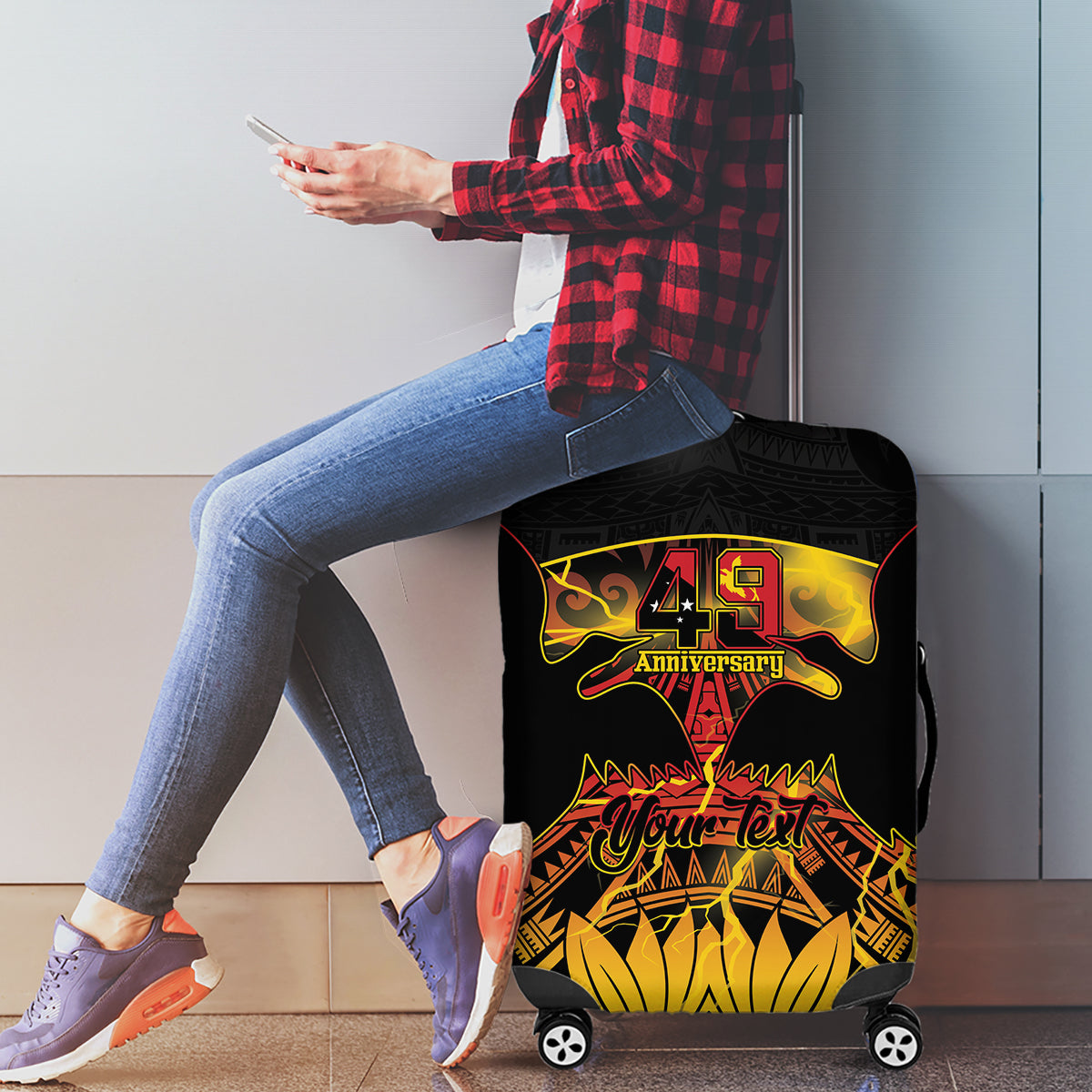 Personalised Papua New Guinea 49th Anniversary Luggage Cover Bird of Paradise Unity In Diversity