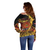 Personalised Papua New Guinea 49th Anniversary Off Shoulder Sweater Bird of Paradise Unity In Diversity