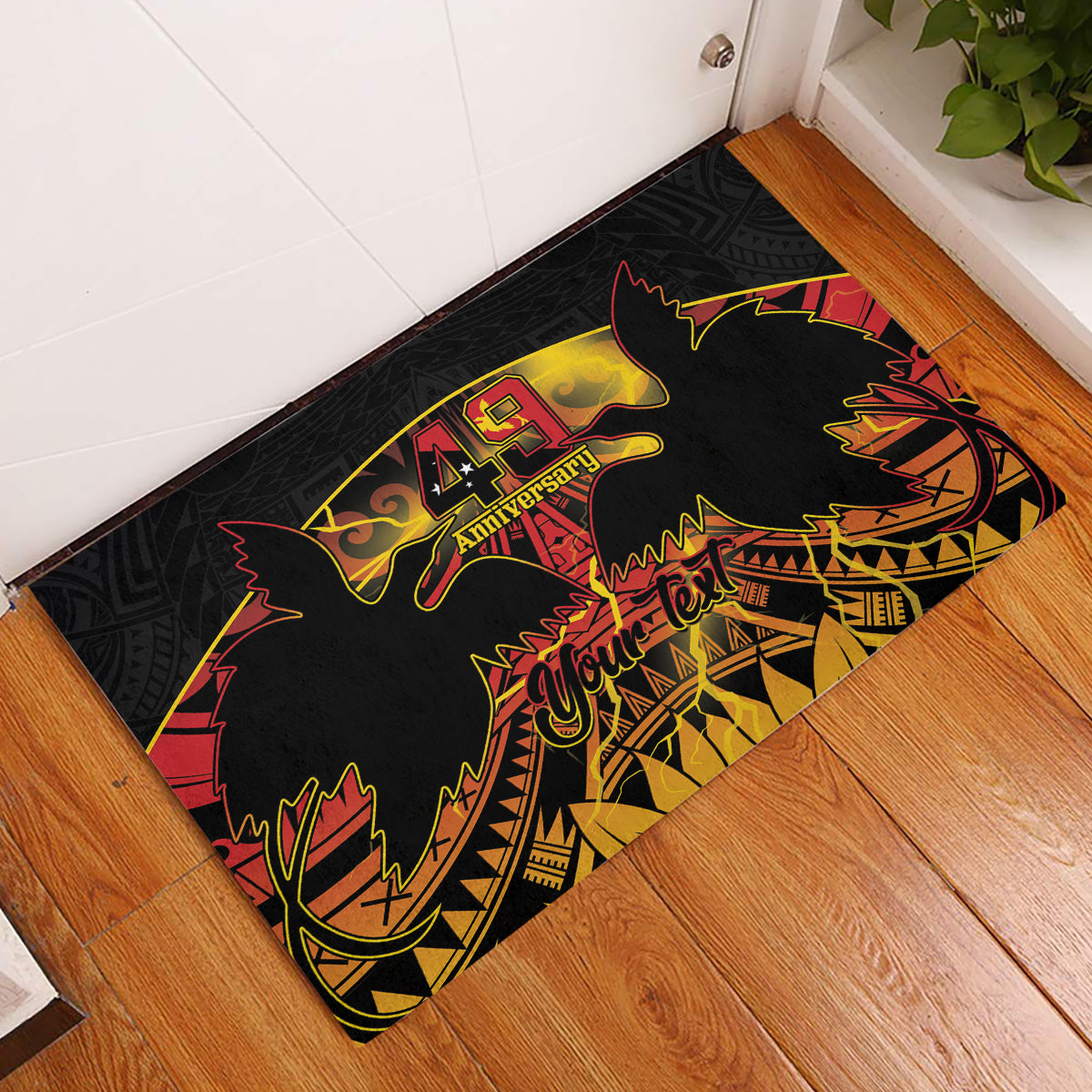 Personalised Papua New Guinea 49th Anniversary Rubber Doormat Bird of Paradise Unity In Diversity LT9 Black - Polynesian Pride