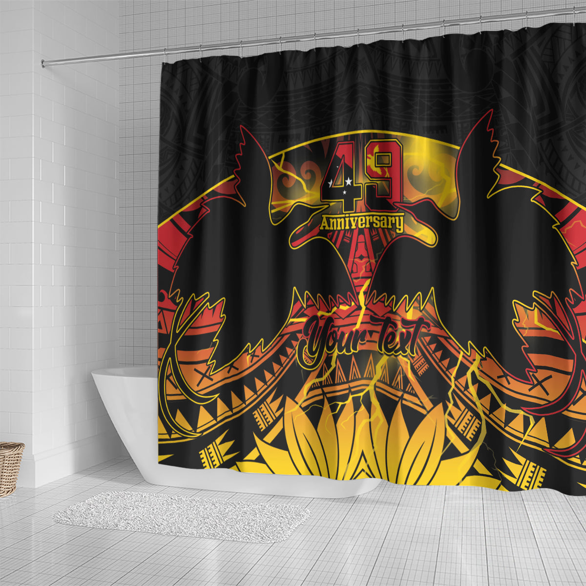 Personalised Papua New Guinea 49th Anniversary Shower Curtain Bird of Paradise Unity In Diversity