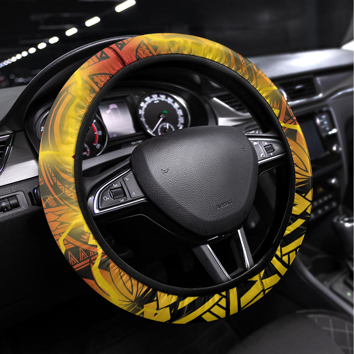 Papua New Guinea 49th Anniversary Steering Wheel Cover Bird of Paradise Unity In Diversity LT9 Universal Fit Black - Polynesian Pride