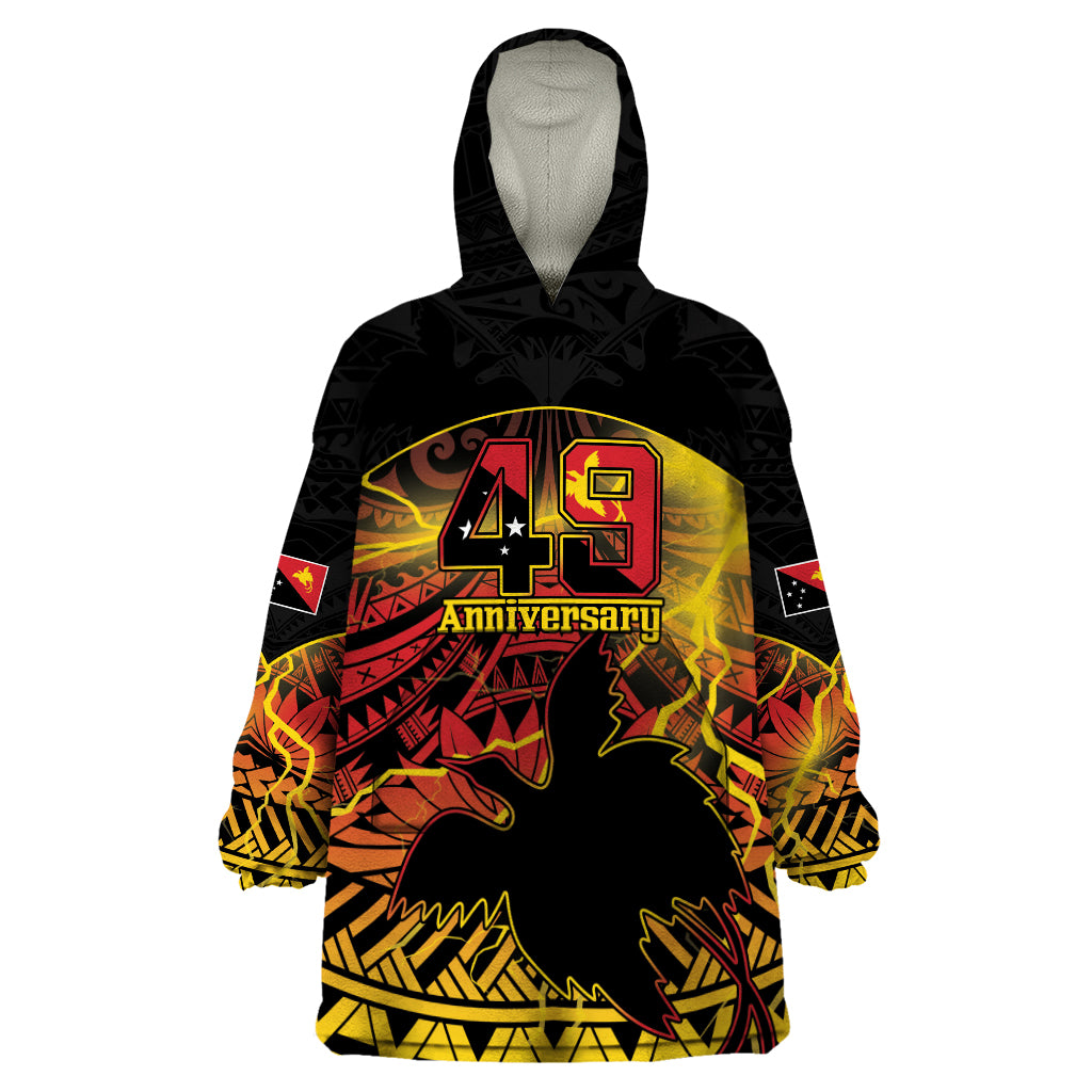 Personalised Papua New Guinea 49th Anniversary Wearable Blanket Hoodie Bird of Paradise Unity In Diversity LT9 One Size Black - Polynesian Pride