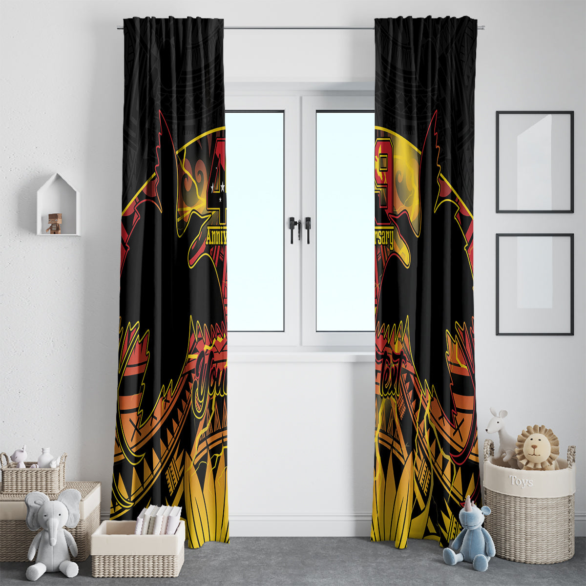 Personalised Papua New Guinea 49th Anniversary Window Curtain Bird of Paradise Unity In Diversity LT9 - Polynesian Pride