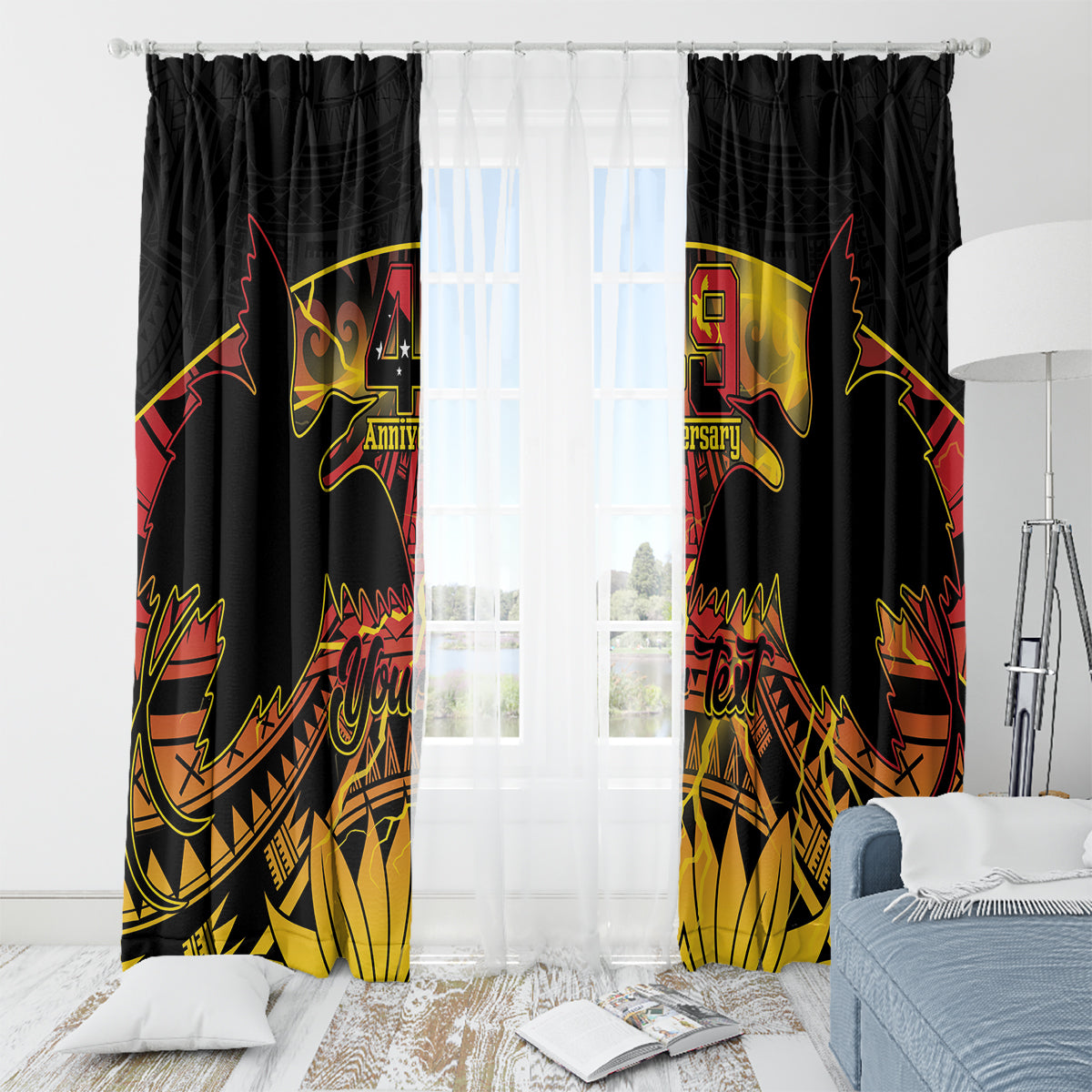 Personalised Papua New Guinea 49th Anniversary Window Curtain Bird of Paradise Unity In Diversity LT9 - Polynesian Pride