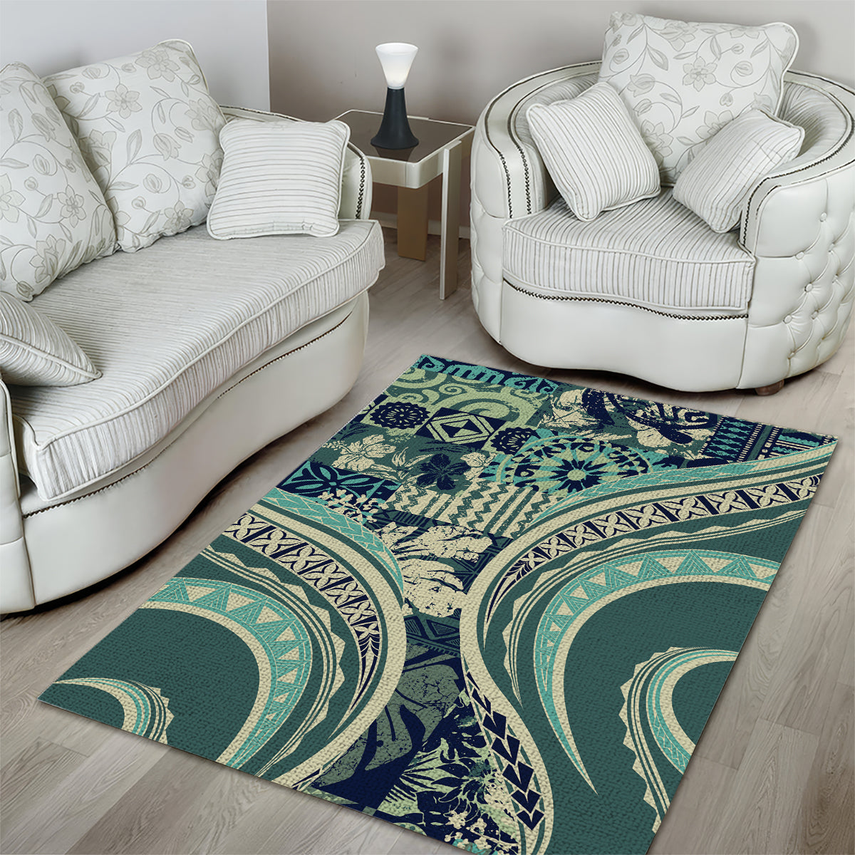Hawaiian Hibiscus Tribal Vintage Motif Area Rug Ver 1
