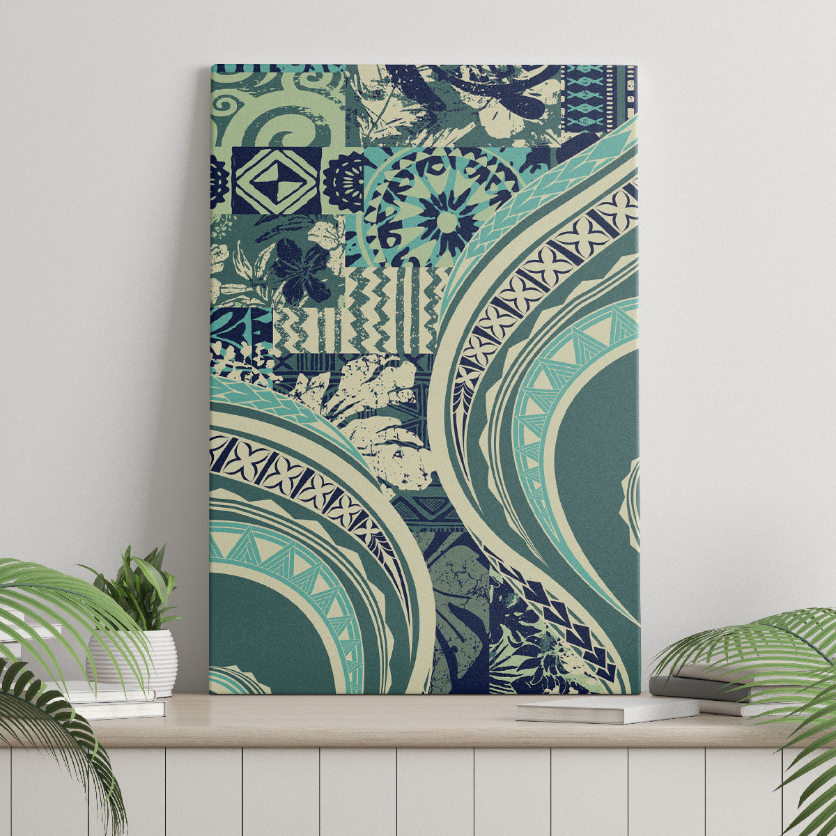 Hawaiian Hibiscus Tribal Vintage Motif Canvas Wall Art Ver 1 LT9 - Polynesian Pride