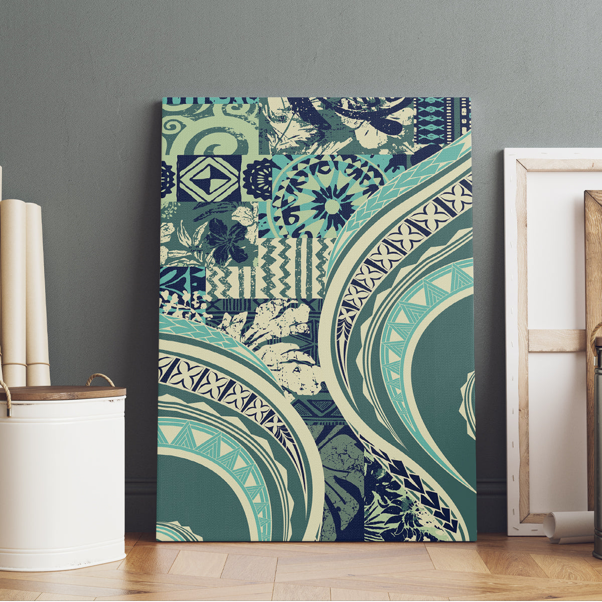 Hawaiian Hibiscus Tribal Vintage Motif Canvas Wall Art Ver 1 LT9 - Polynesian Pride