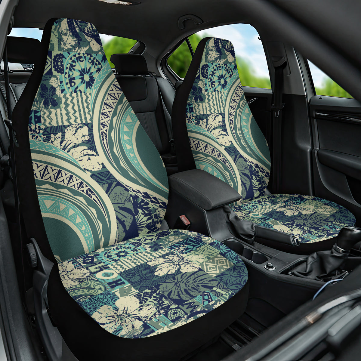 Hawaiian Hibiscus Tribal Vintage Motif Car Seat Cover Ver 1