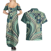 Hawaiian Hibiscus Tribal Vintage Motif Couples Matching Summer Maxi Dress and Hawaiian Shirt Ver 1