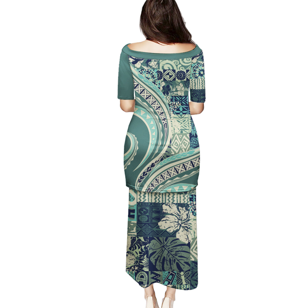 Hawaiian Hibiscus Tribal Vintage Motif Family Matching Puletasi and Hawaiian Shirt Ver 1