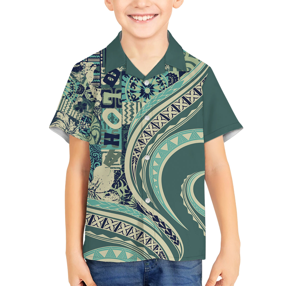 Hawaiian Hibiscus Tribal Vintage Motif Family Matching Puletasi and Hawaiian Shirt Ver 1