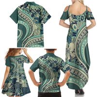 Hawaiian Hibiscus Tribal Vintage Motif Family Matching Summer Maxi Dress and Hawaiian Shirt Ver 1