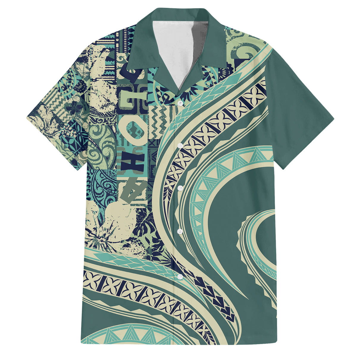 Hawaiian Hibiscus Tribal Vintage Motif Family Matching Tank Maxi Dress and Hawaiian Shirt Ver 1